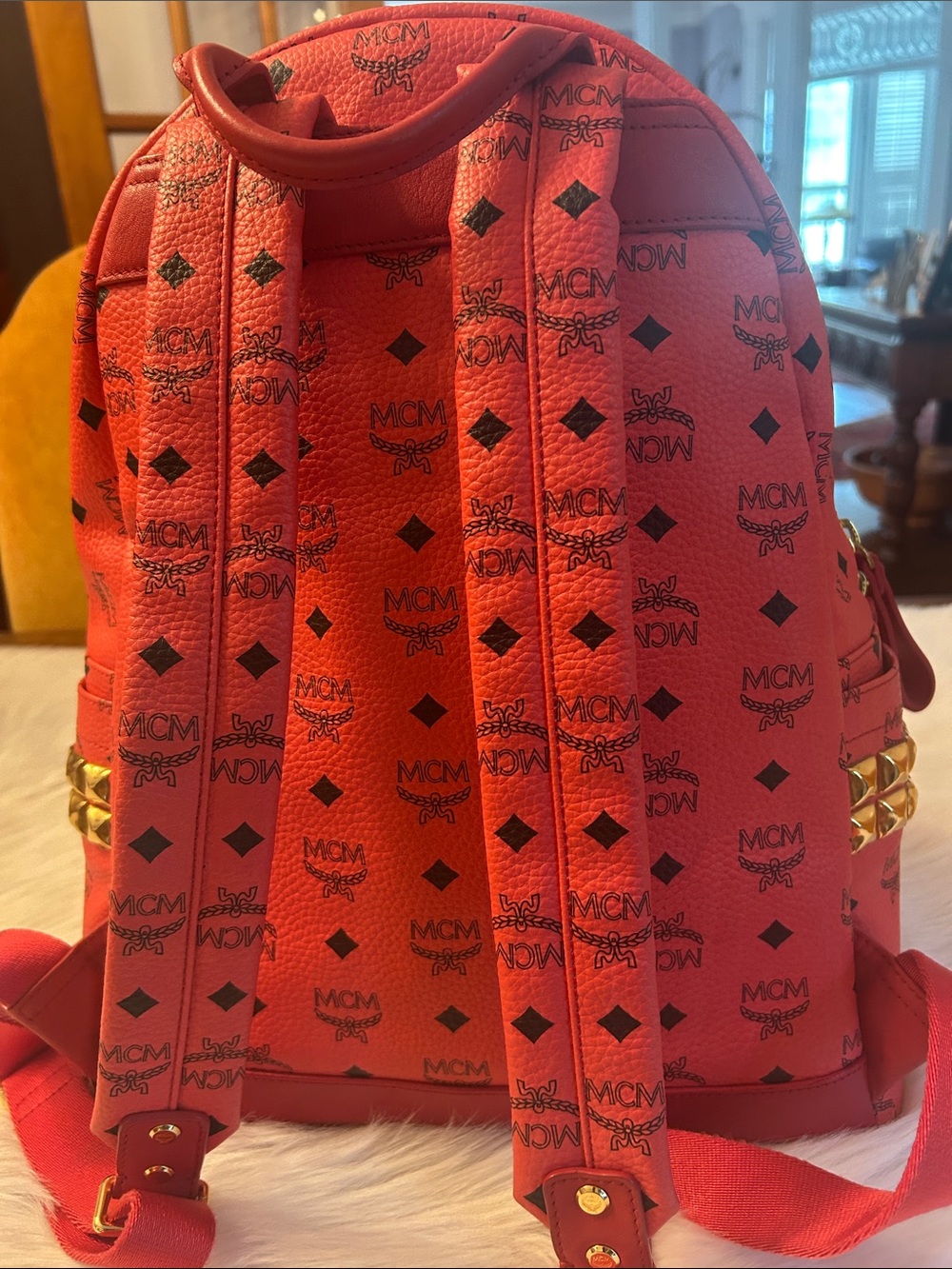 MCM Red Logo Backpack with Gold Hardware - Picture 3 of 10